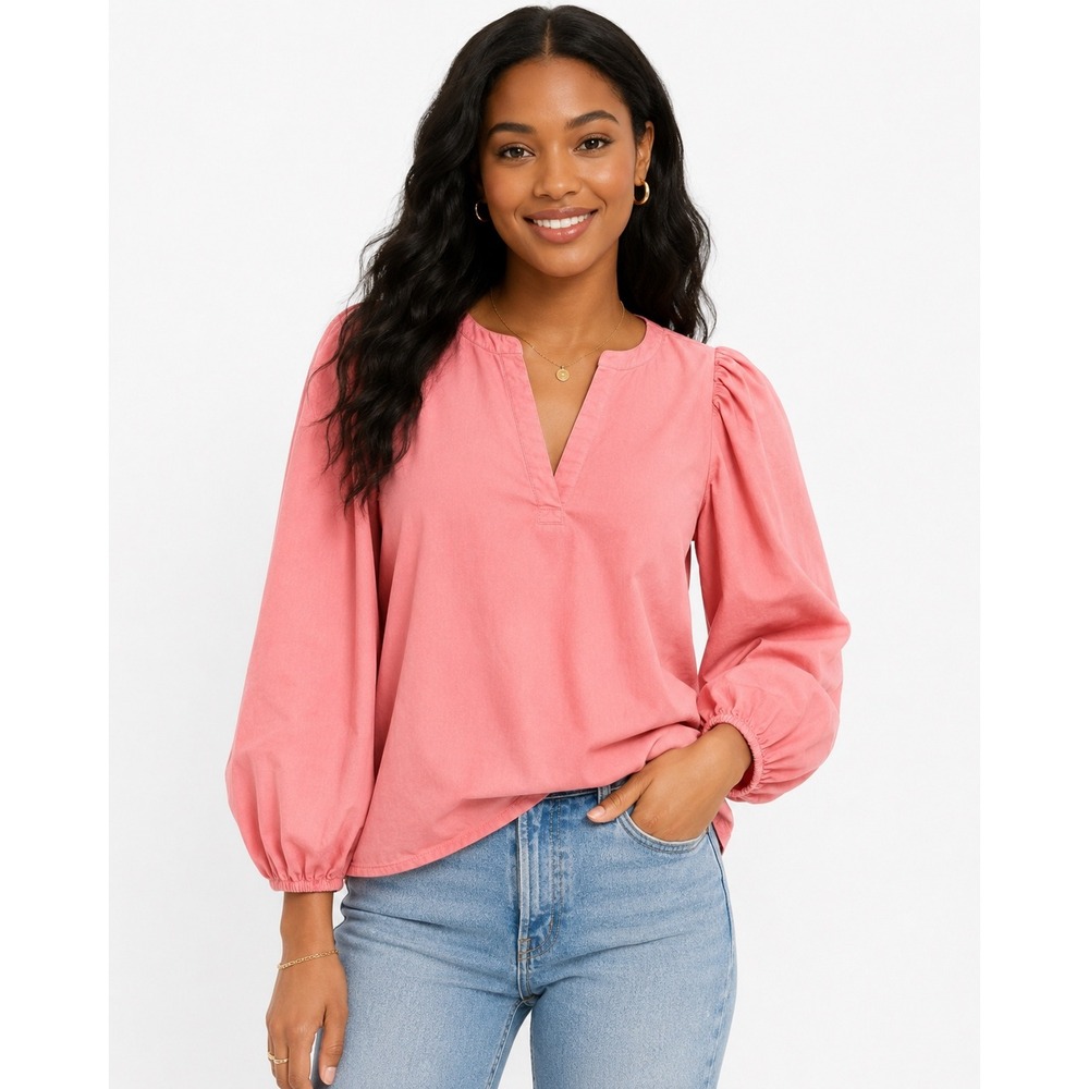 Banana Republic cottagecore Pink Puff Sleeve V-Neck Popover Blouse S romantic